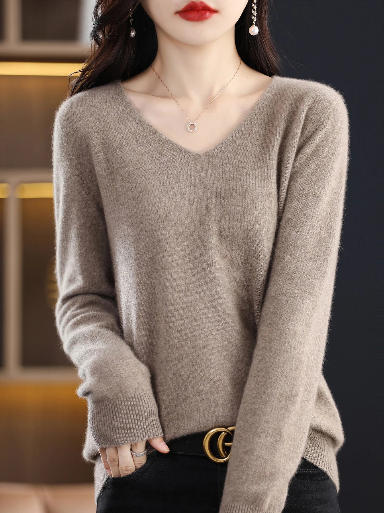 100% merino wool v neck sweater