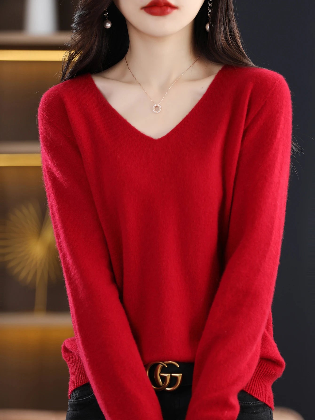 100% merino wool v neck sweater
