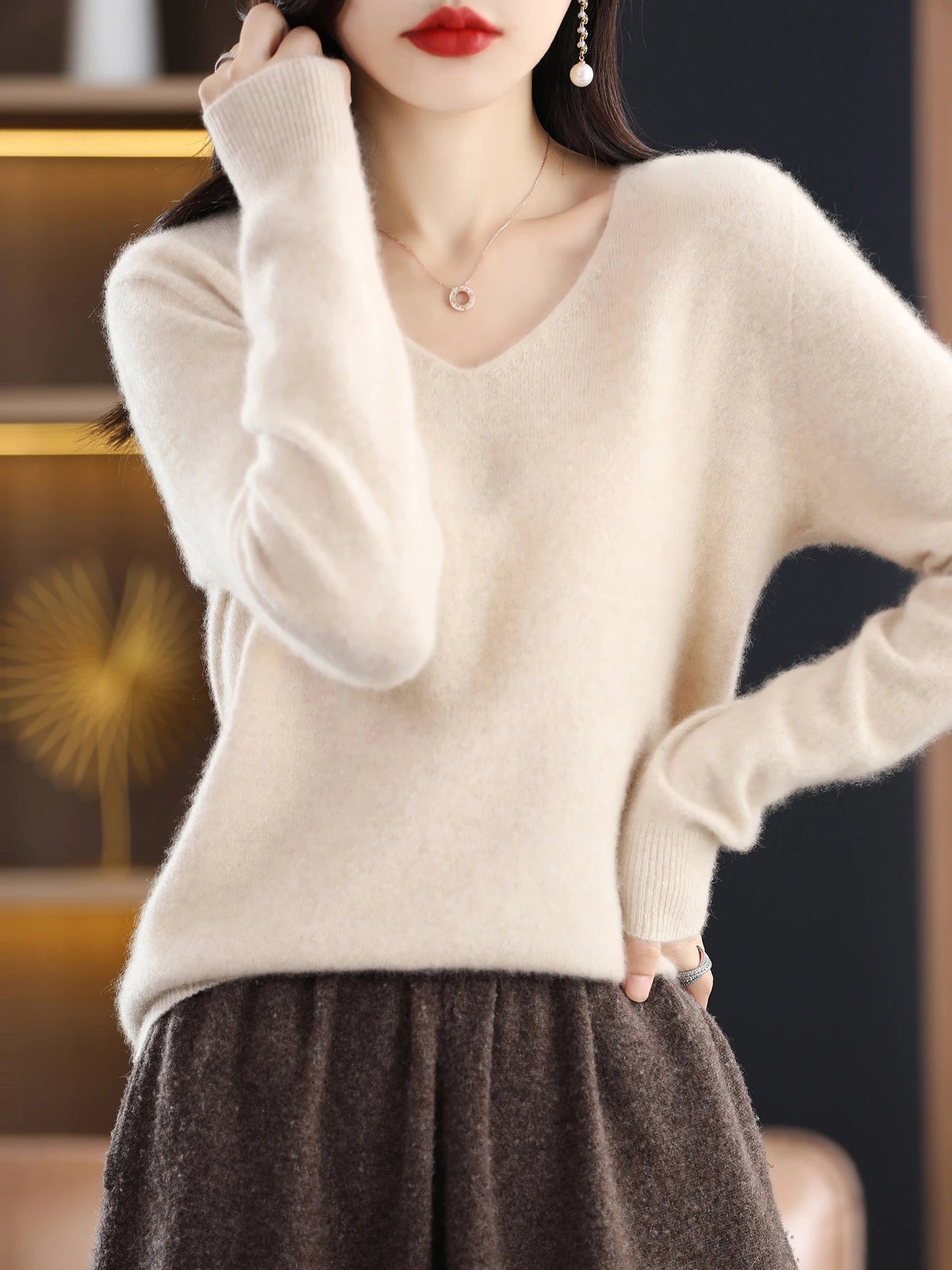 100% merino wool v neck sweater