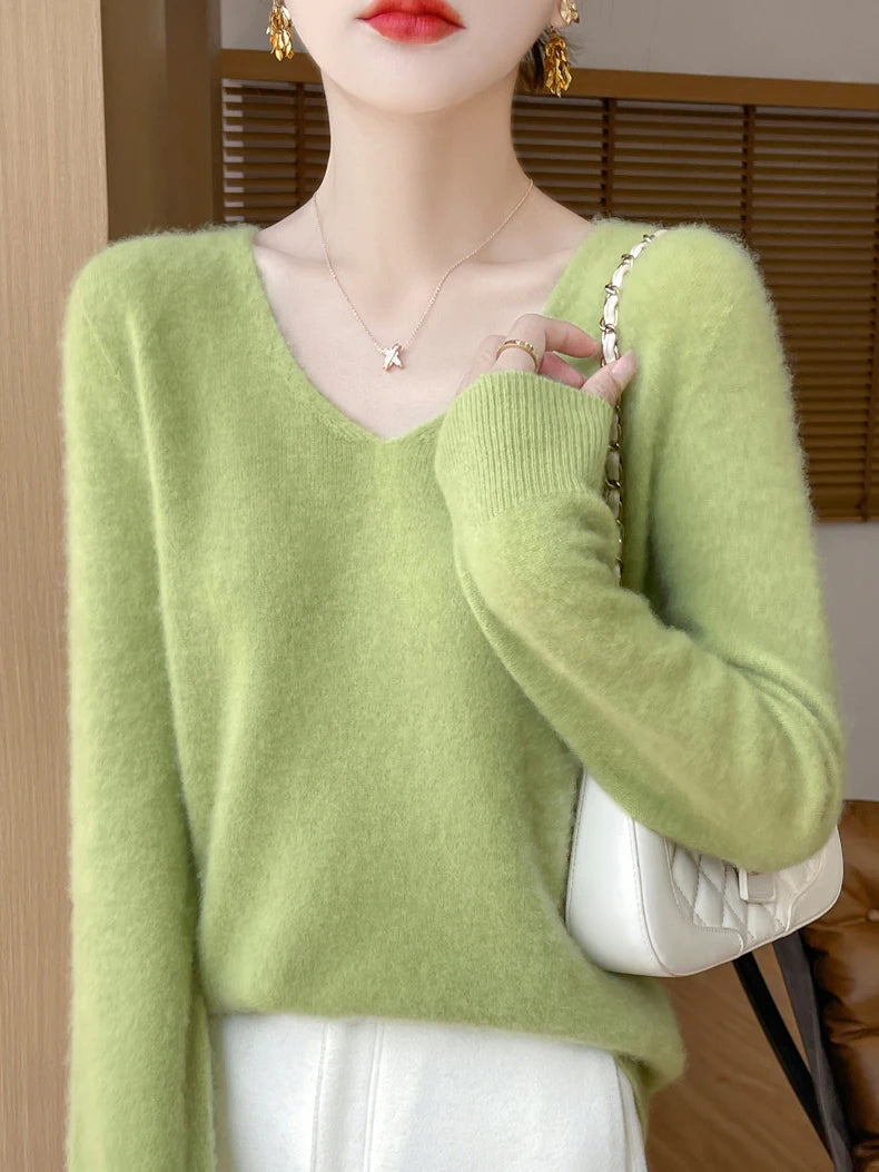 100% merino wool v neck sweater
