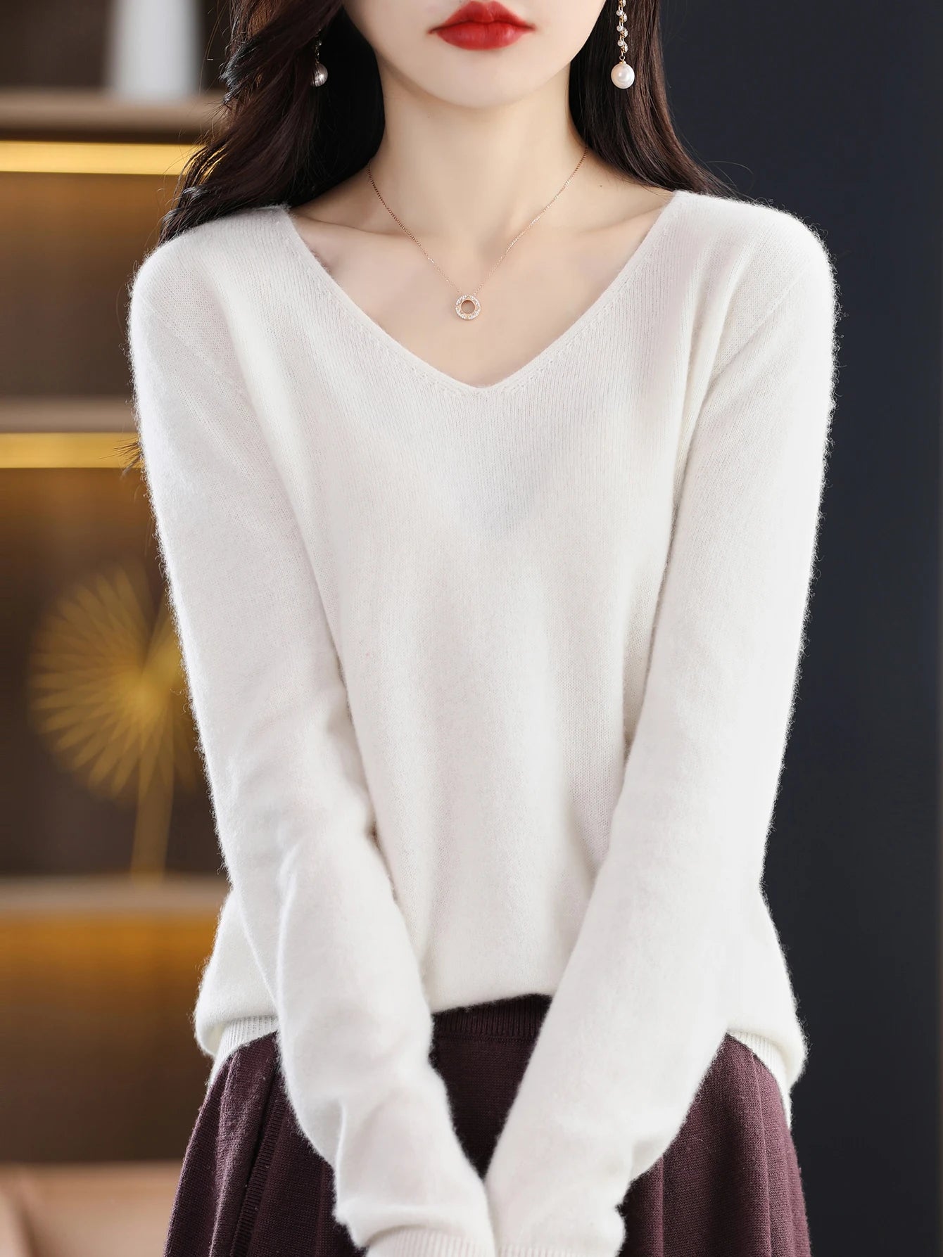 100% merino wool v neck sweater