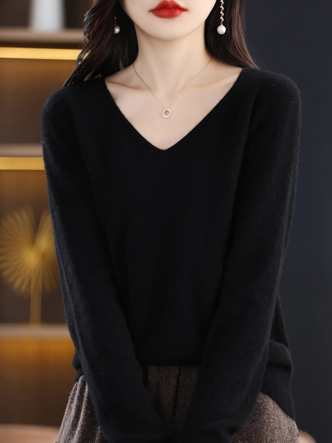 100% merino wool v neck sweater