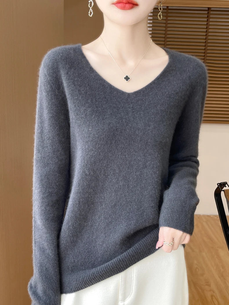 100% merino wool v neck sweater