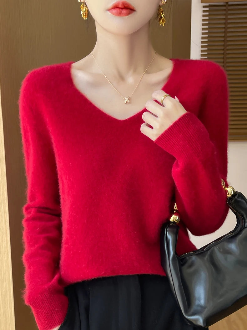 100% merino wool v neck sweater