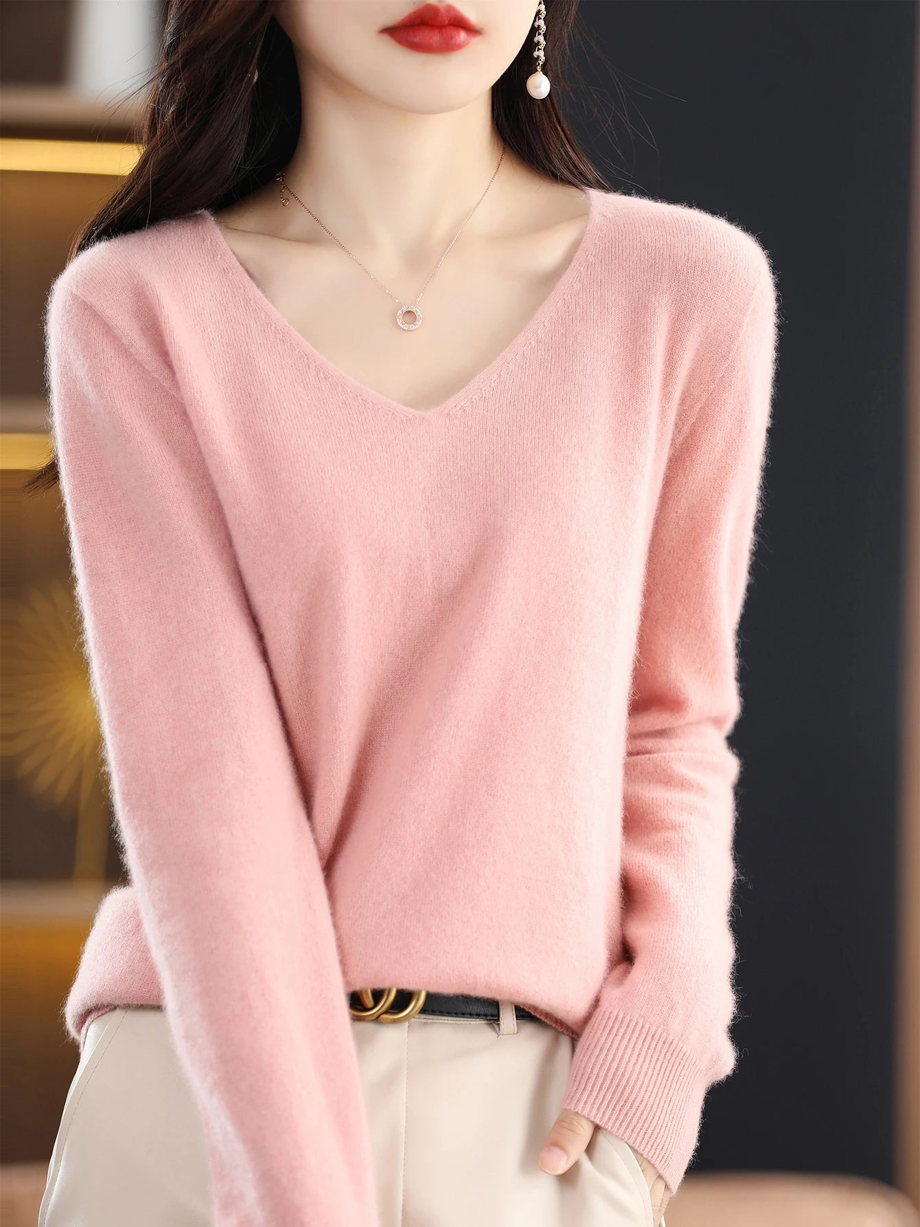 100% merino wool v neck sweater