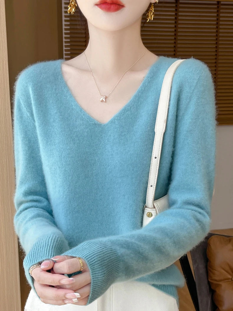 100% merino wool v neck sweater