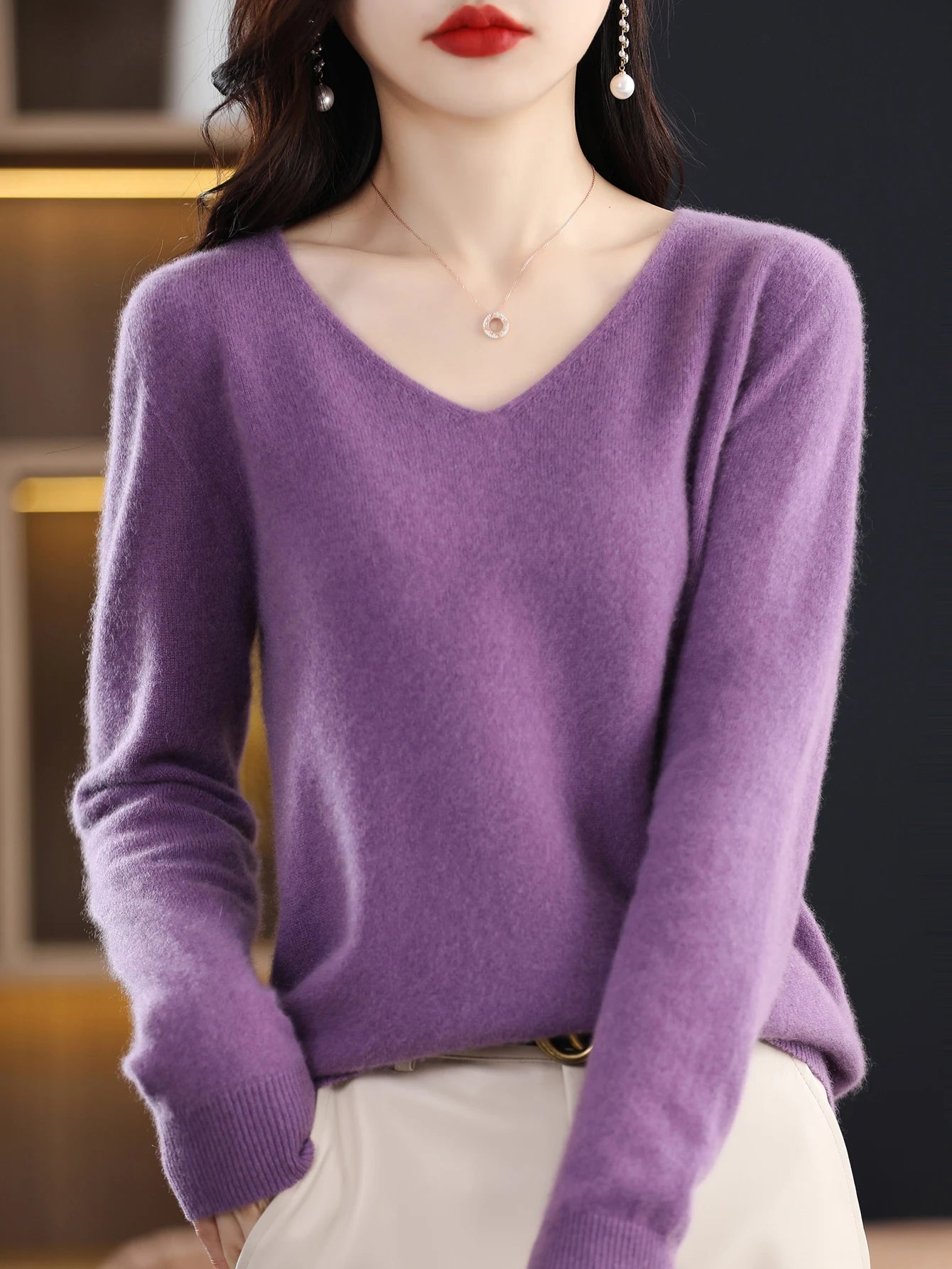 100% merino wool v neck sweater