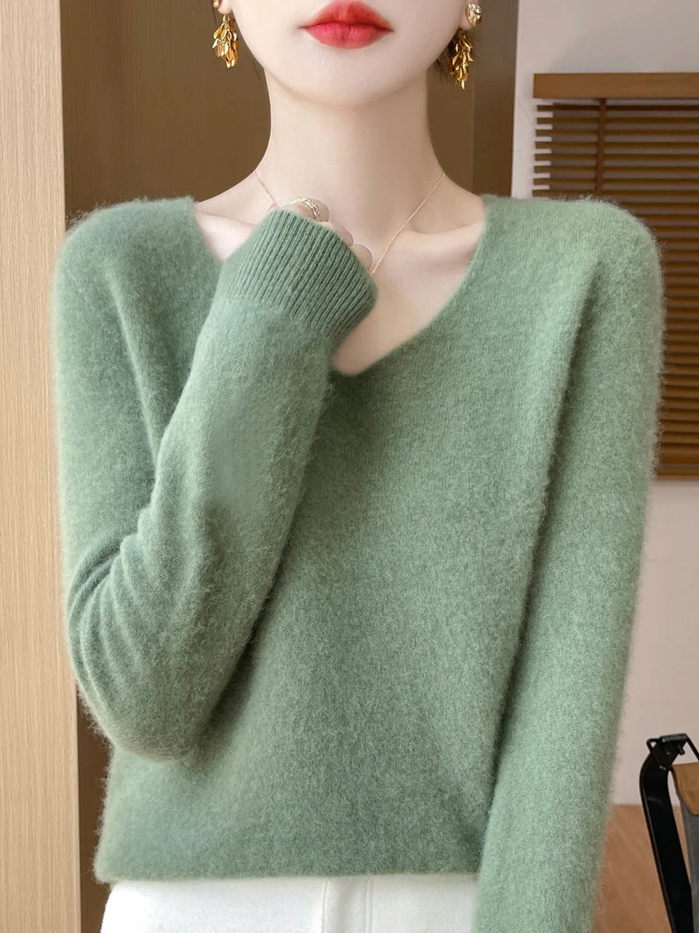 100% merino wool v neck sweater