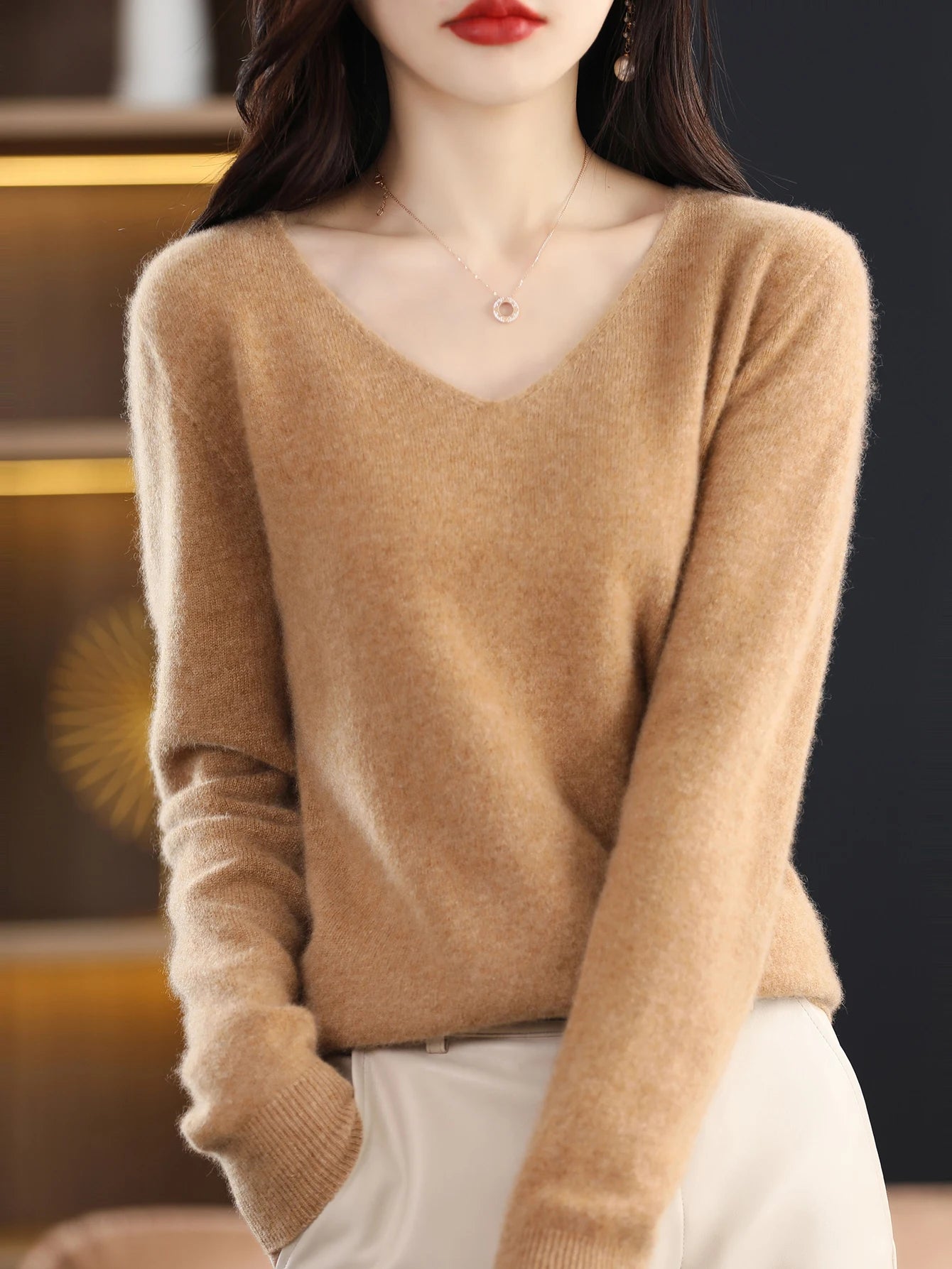 100% merino wool v neck sweater