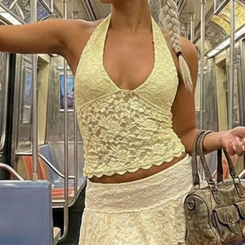 v-neck backless halter tank